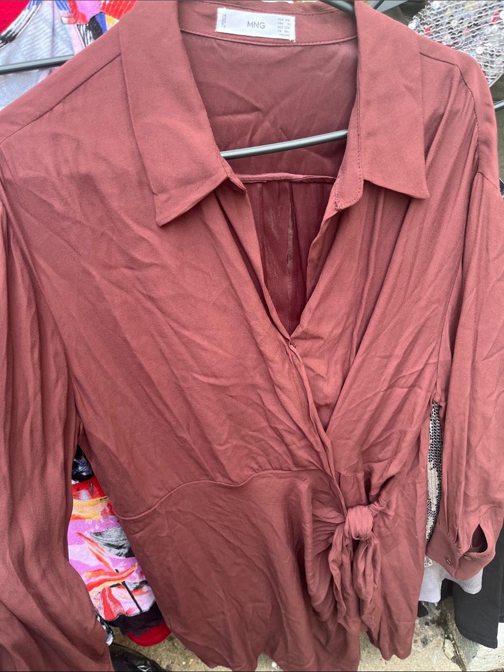 Mango Rust Tie-Waist Wrap Tunic Top